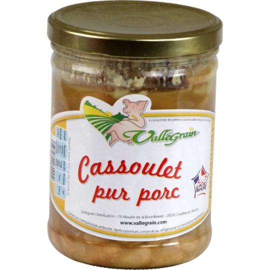 Plat cuisiné cassoulet pur porc Label Rouge VALLEGRAIN
