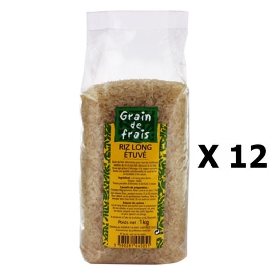 Lot 12x Riz Long Étuvé - Grain De Frais - Paquet 1kg GRAIN DE FRAIS