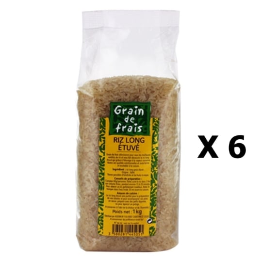 Lot 6x Riz Long Étuvé - Grain De Frais - Paquet 1kg GRAIN DE FRAIS