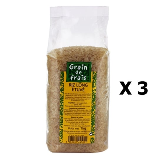 Lot 3x Riz Long Étuvé - Grain De Frais - Paquet 1kg GRAIN DE FRAIS