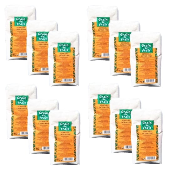 Lot 12x Semoule Extra Fine - Grain De Frais - Paquet 1kg GRAIN DE FRAIS