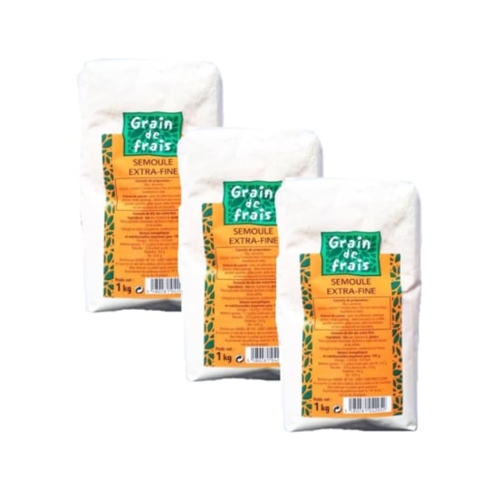 Lot 3x Semoule Extra Fine - Grain De Frais - Paquet 1kg GRAIN DE FRAIS