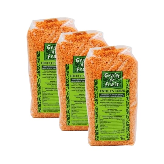 Lot 3x Lentille Corail - Grain De Frais - Paquet 1kg GRAIN DE FRAIS