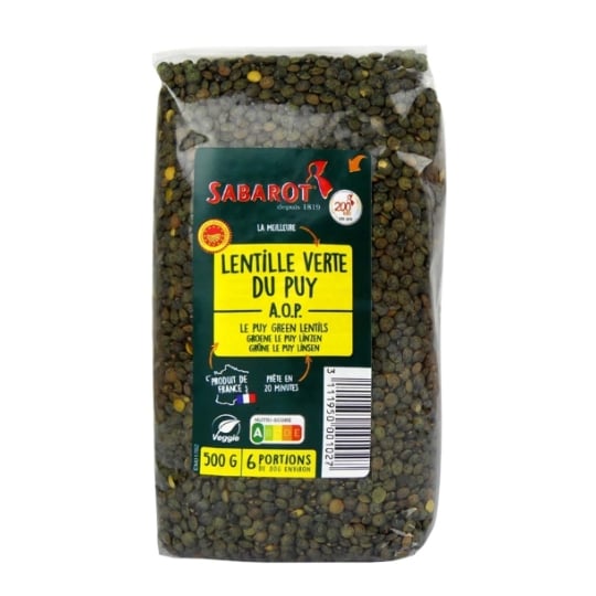 Lentilles Vertes Du Puy A.O.P. sachet 500g - Sabarot SABAROT