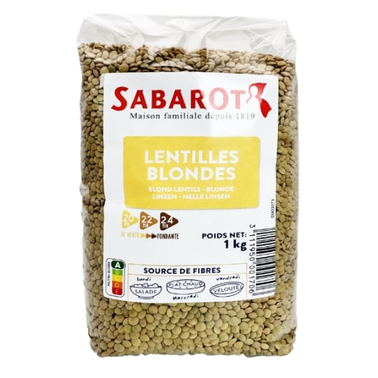 Lentilles Blondes sachet 1kg - Sabarot SABAROT