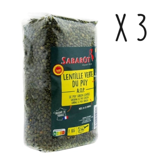 Sabarot - Lot 3 X Lentille Verte Du Puy A.o.p. - Sachet 1kg SABAROT