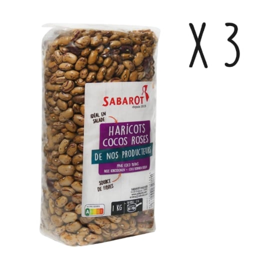 Sabarot - Lot 3 X Haricots Cocos Roses - Sachet 1kg SABAROT
