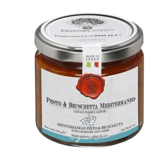 Pesto Et Bruschetta Mediterraneo Avec Anchois Et Câpres 190 Gr FRANTOI CUTRERA