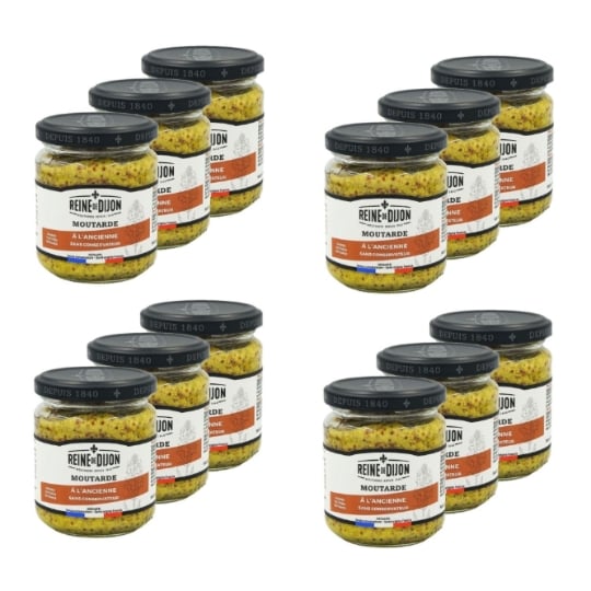 Lot 12x Moutarde À L'ancienne - Reine De Dijon - Pot 190g REINE DE DIJON