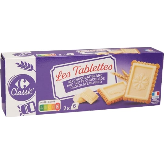 Biscuits Petit Beurre Tablette Chocolat Blanc CARREFOUR CLASSIC'