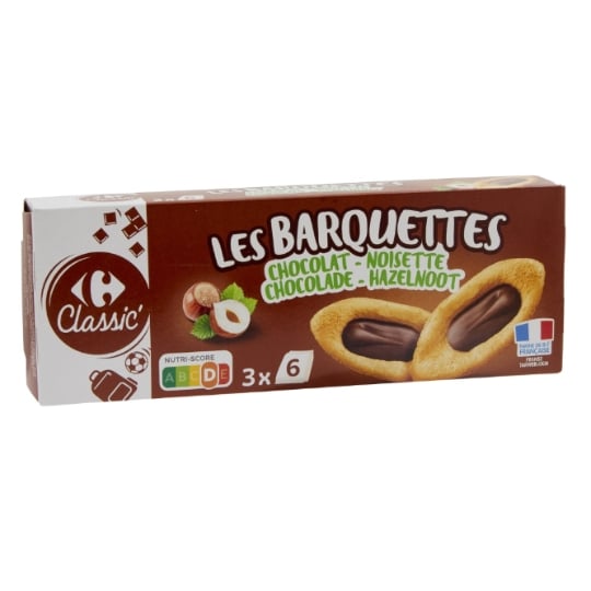 Biscuits barquettes choco noisette CARREFOUR CLASSIC'