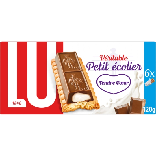 Biscuits barre nappés de chocolat au lait Tendre Coeur Petit Ecolier LU