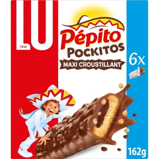 Biscuits barre fourrés au chocolat au lait et au riz soufflé Pockitos Pepito LU