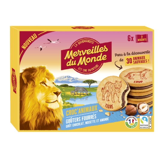 Biscuit Goûters Fourrés Goût Chocolat, Noisette et Amandes MERVEILLES DU MONDE