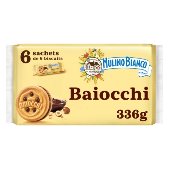 Biscuits Baiocchi Snack Fourrés aux Noisettes et Cacao MULINO BIANCO