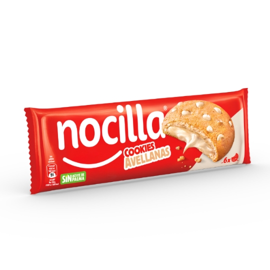 Biscuits Cookies Avellanas aux Pépites de Chocolat Blanc et Fourrés à la Pâte à Tartiner au Lait et aux Noisettes NOCILLA