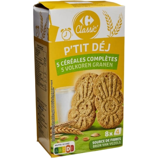 Biscuits aux céréales avec flocons de seigle malté, avoine complète et sarrasin concassé CARREFOUR CLASSIC'