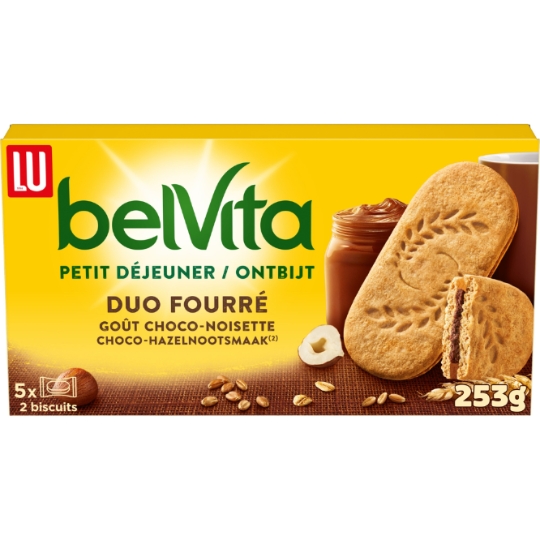 Biscuits petit déjeuner fourrés choco noisette Belvita LU
