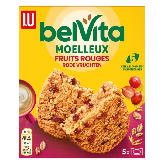 Biscuits petit déjeuner moelleux aux fruits rouges Belvita LU