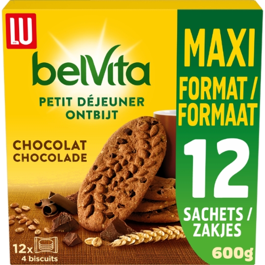 Biscuits petit déjeuner au chocolat Original Belvita LU
