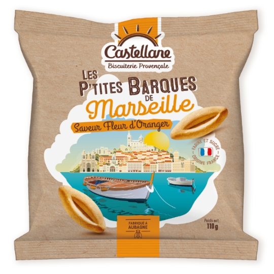 Biscuits Les P'tites Barques de Marseille Saveur Fleur d'Oranger BISCUITERIE CASTELLANE