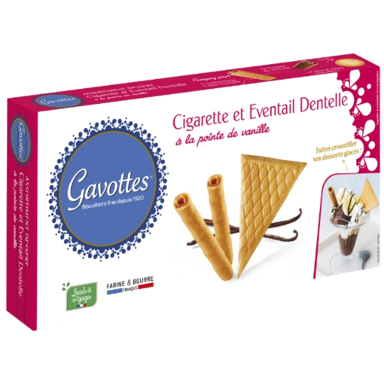 Assortiment dessert cigarette et éventail dentelle à la pointe de vanille GAVOTTES