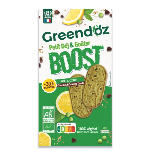 Biscuits petit déj et goûter choco riz soufflé et pois-citron GREENDOZ'