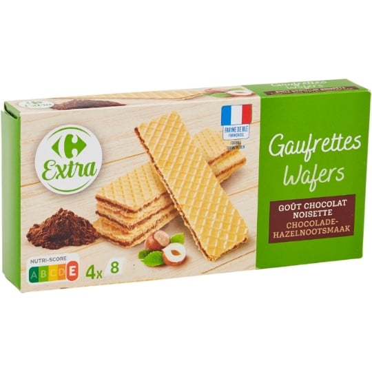 Biscuits gaufrettes chocolat noisette CARREFOUR EXTRA