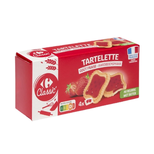 Tartelette au beurre, avec nappage à la fraise et aromatisés CARREFOUR CLASSIC'