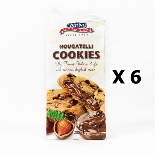 Lot 6x Cookies Pépite Chocolat Fourrage Noisette - Merba Nougatelli - Paquet 200g MERBA NOUGATELLI
