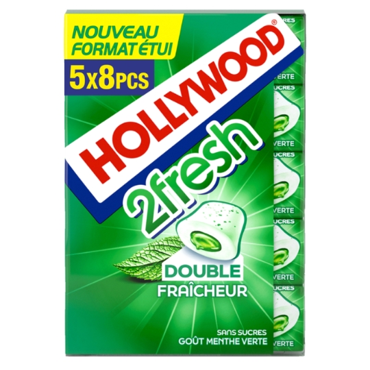 Chewing-gum Double Fraîcheur sans sucres avec édulcorants - Parfum menthe verte. HOLLYWOOD