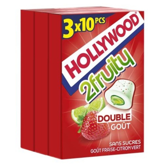Chewing gum 2 fruity fraise citron vert sans sucres HOLLYWOOD