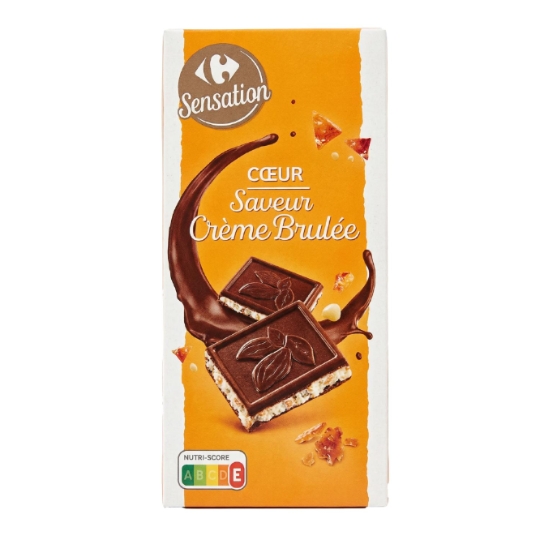 Tablette de Chocolat Saveur Crème Brûlée aux Éclats de Caramel au Beurre et Crêpe Dentelle CARREFOUR SENSATION