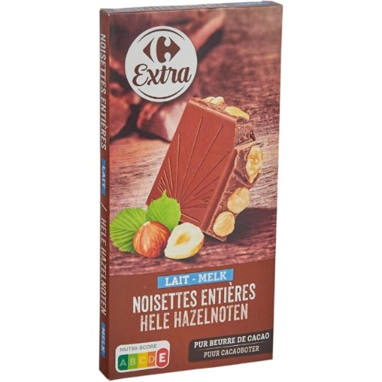 Tablette de Chocolat Lait Noisettes Entières CARREFOUR EXTRA