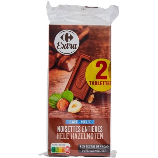 Tablette de Chocolat Lait Noisettes Entières CARREFOUR EXTRA