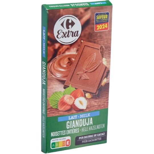 Tablette de Chocolat Lait Gianduja Noisettes Entières CARREFOUR EXTRA
