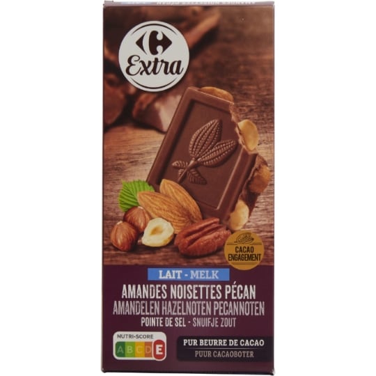 Tablette de Chocolat Lait Amandes Noisettes Pécan CARREFOUR EXTRA