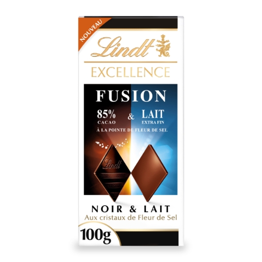 Tablette de chocolat excellence fusion noir 85% fleur de sel et lait LINDT