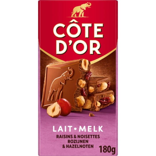 Tablette de Chocolat Lait Raisins et Noisettes Entières COTE D'OR