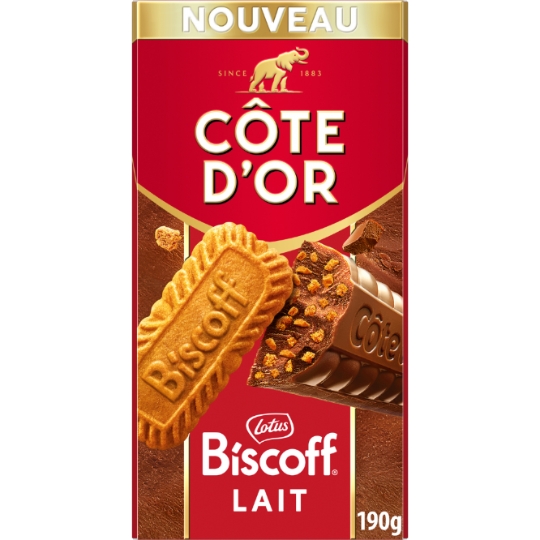 Tablette de Chocolat au Lait Eclats de Biscuit Croustillant Biscoff COTE D'OR