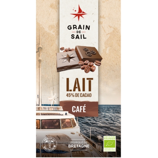 Tablette de chocolat lait 45% cacao café bio GRAIN DE SAIL