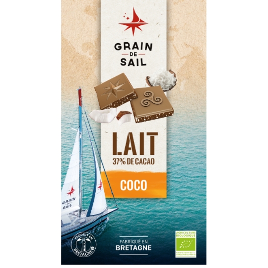 Tablette de chocolat lait 37% de cacao coco biologique GRAIN DE SAIL