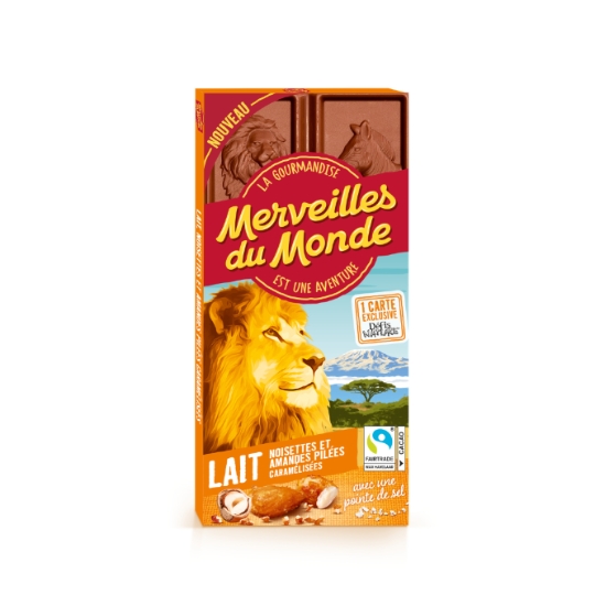 Tablette de Chocolat Lait Noisettes Amandes Pilées Pointe de Sel MERVEILLES