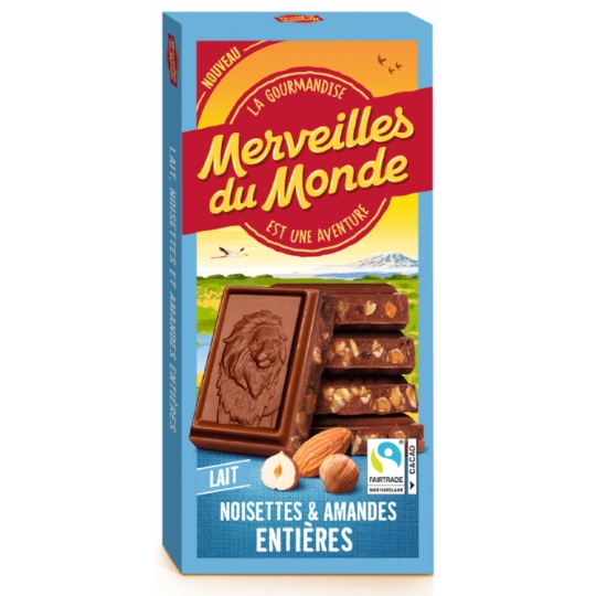 Chocolat Au Lait Noisettes & Amandes Entières MERVEILLES DU MONDE