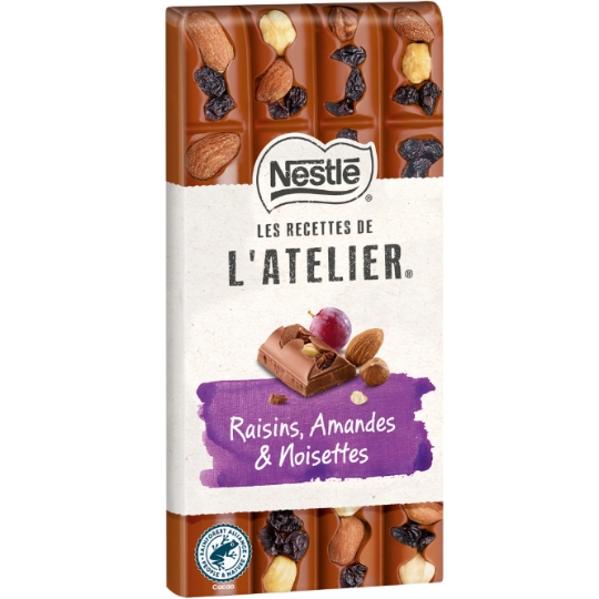 Tablette de Chocolat Lait Raisins Amandes et Noisettes NESTLE LES RECETTES DE L'ATELIER