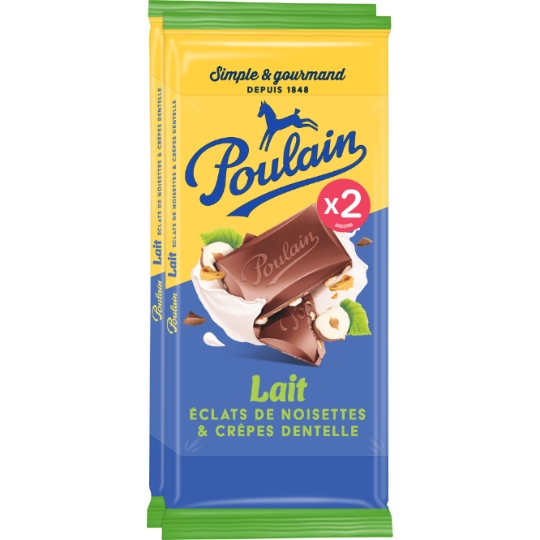 Tablette de chocolat Lait Éclats de Noisettes Crêpes Dentelle POULAIN