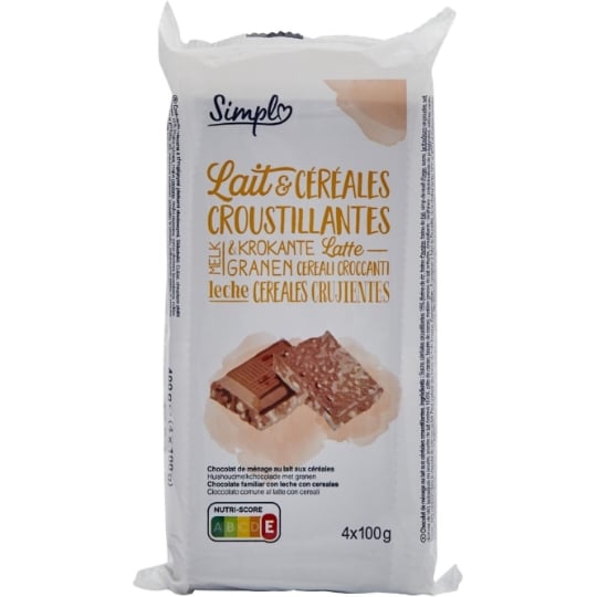 Tablette de Chocolat Lait et Céréales Croustillantes SIMPL