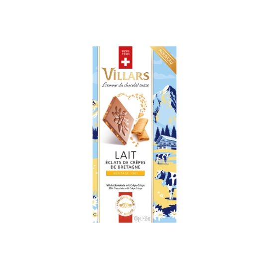 Tablette de Chocolat Lait Eclats de Crêpes de Bretagne VILLARS