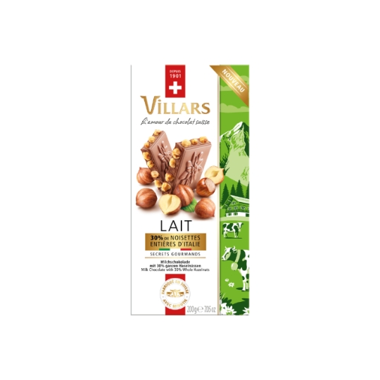 Tablette chocolat au Lait Noisettes Entières d'Italie VILLARS