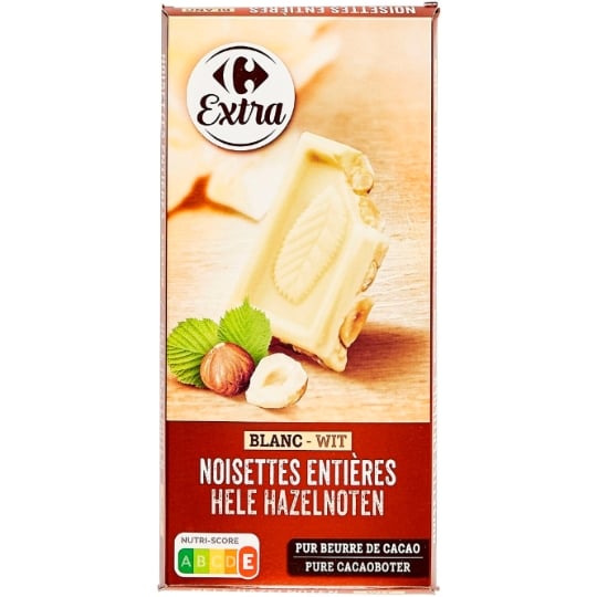 Tablette de Chocolat Blanc Noisettes Entières CARREFOUR EXTRA